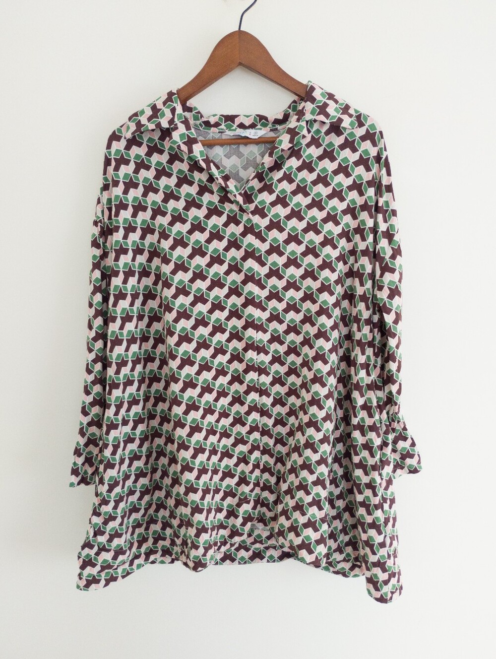 Compania Fantastica Geometric Print Viscose Long Sleeve Button Down Tunic Small